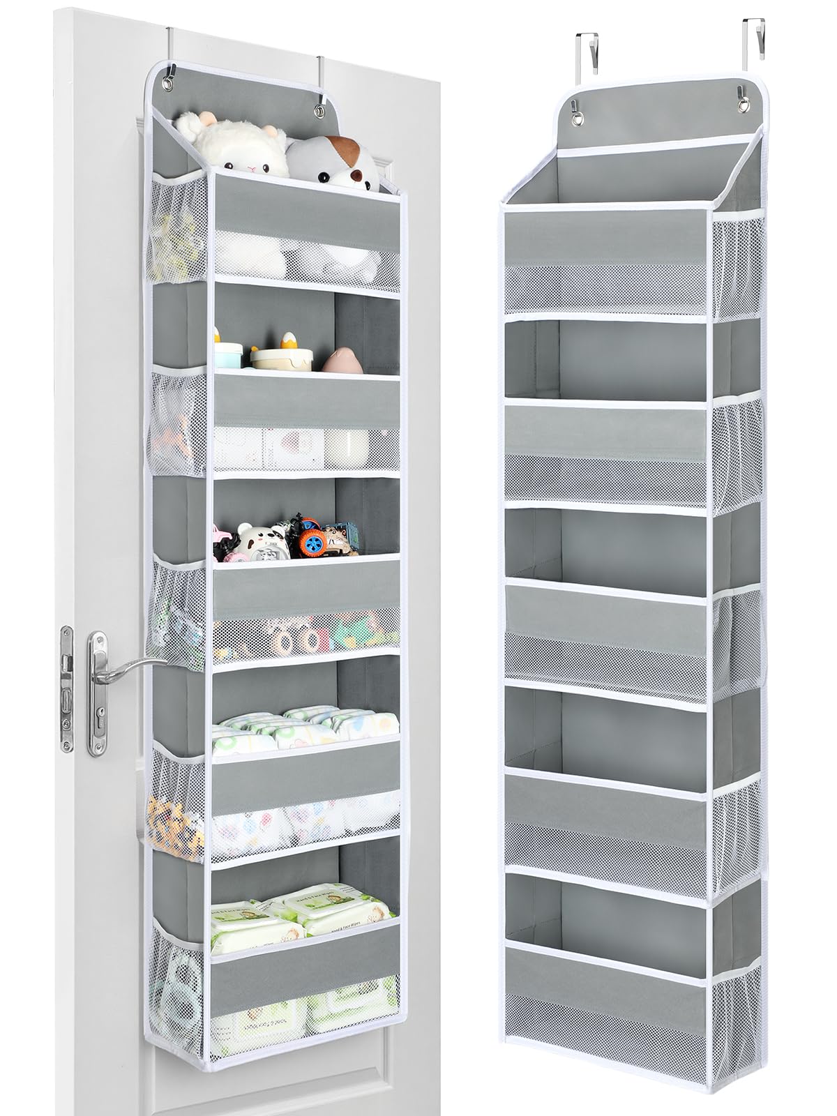 Yecaye over-the-door organizer with five bins, front view showing ample storage space