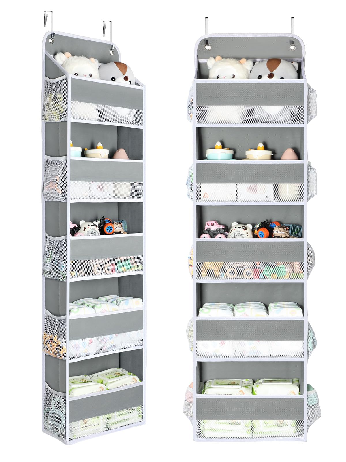 Yecaye over door organizer full setup with five bins and ten pockets for easy storage.