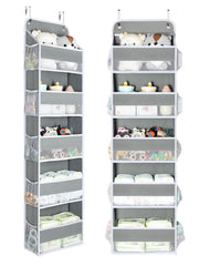 Yecaye over door organizer full setup with five bins and ten pockets for easy storage.
