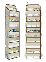 Yecaye beige over-the-door organizer with five large bins keeps nursery items organized.