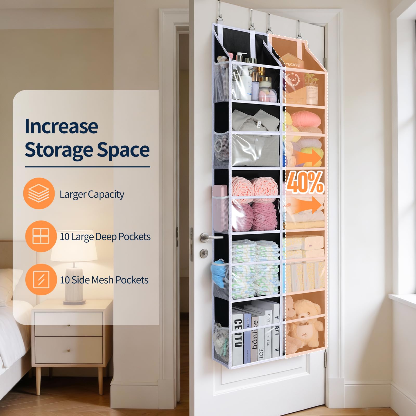 Yecaye door organizer clear PVC windows enable quick item visibility and access.