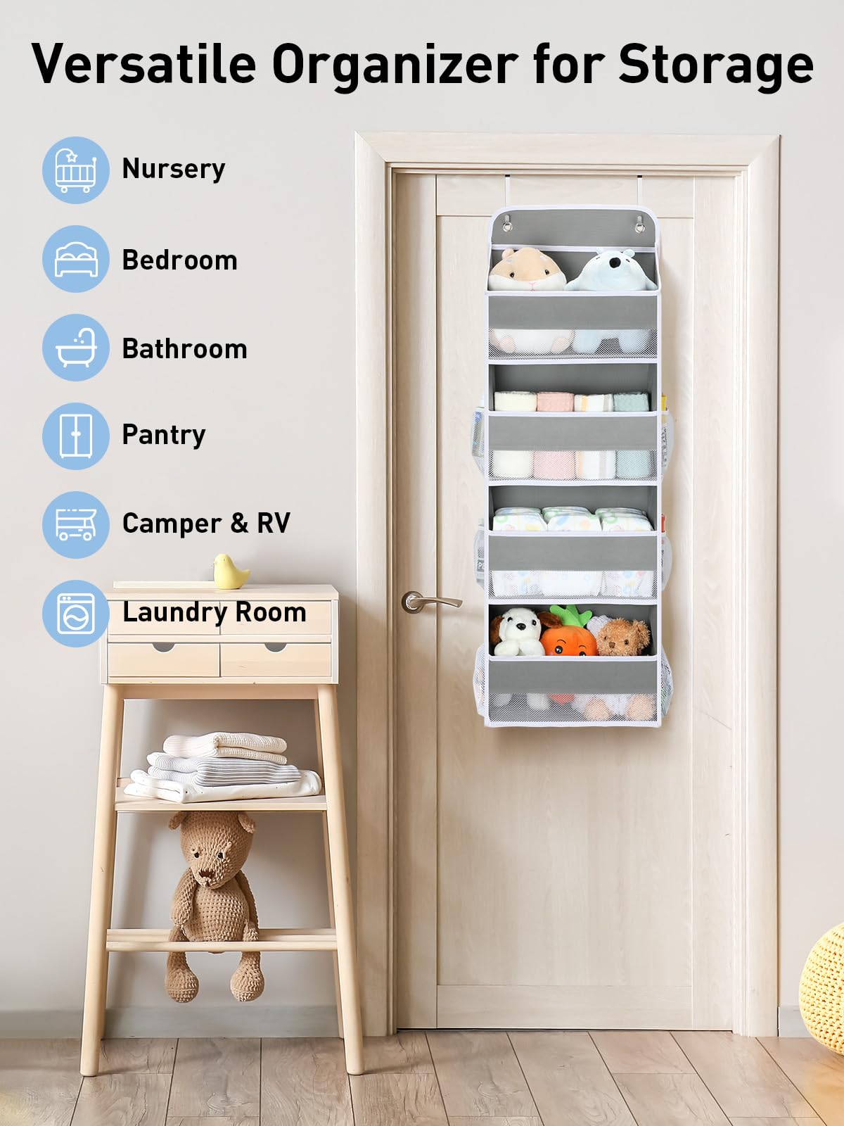 Easy setup with hooks and clips for most doors