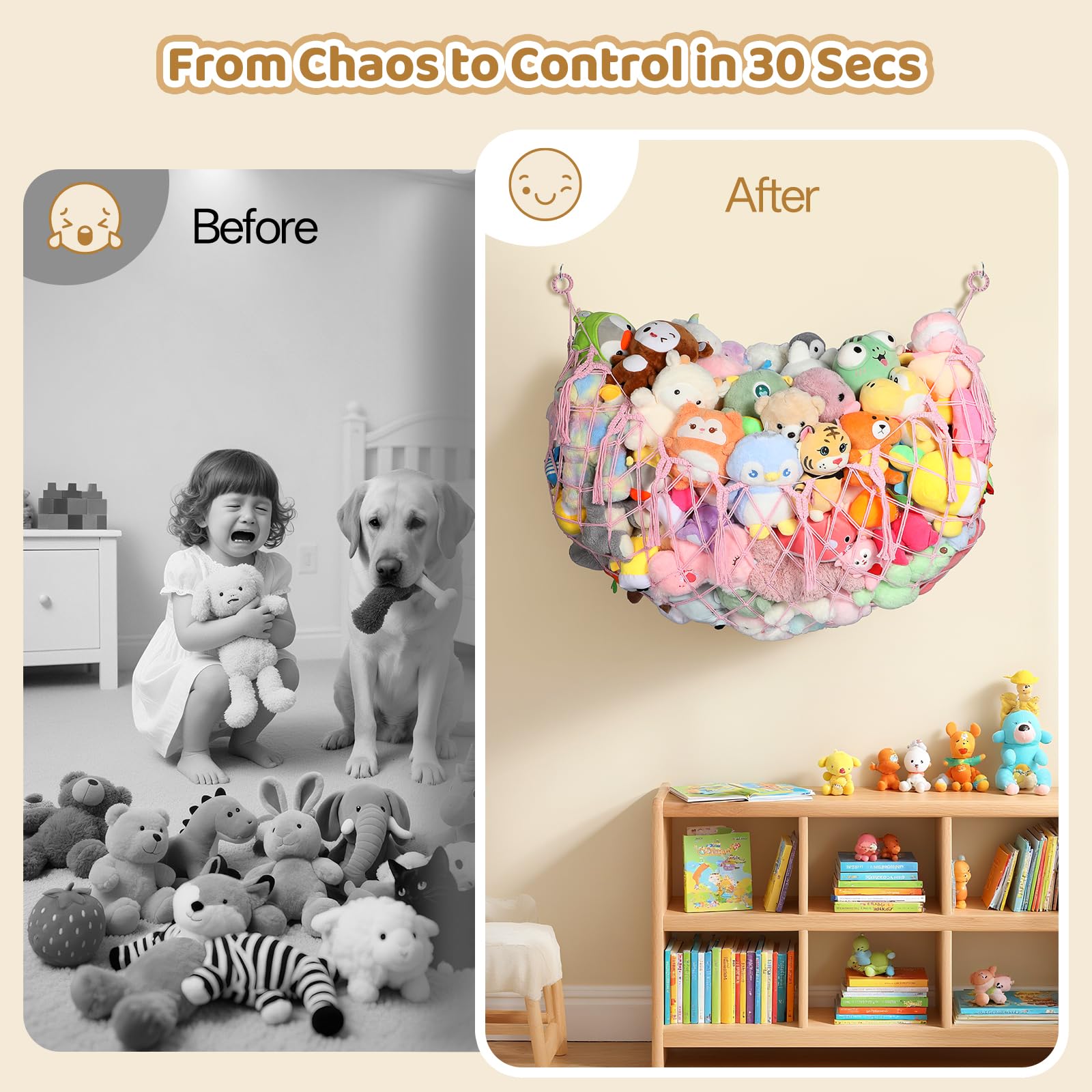 Yecaye stuffed-animal-net-hammock capacity display keeps large plush collections tidy.