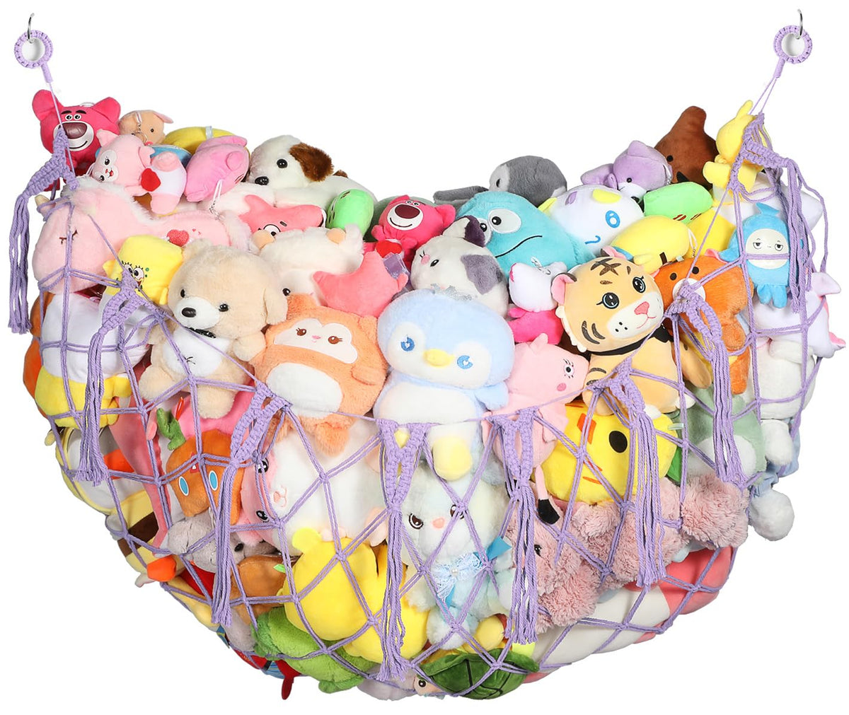 Yecaye lavender stuffed animal net hammock with ample plush storage for nurseries