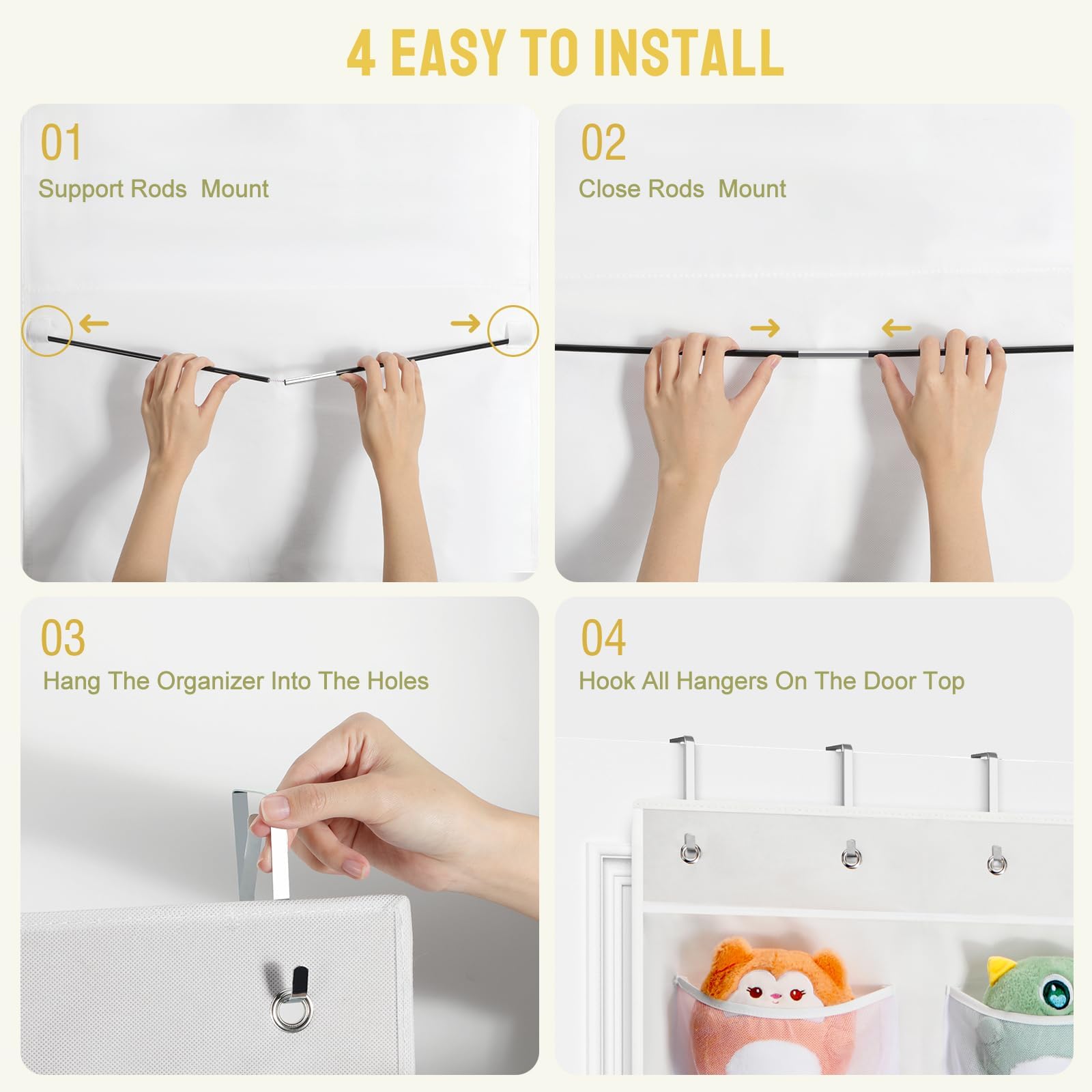 Yecaye door clip system fits most doors for quick, tool-free setup.
