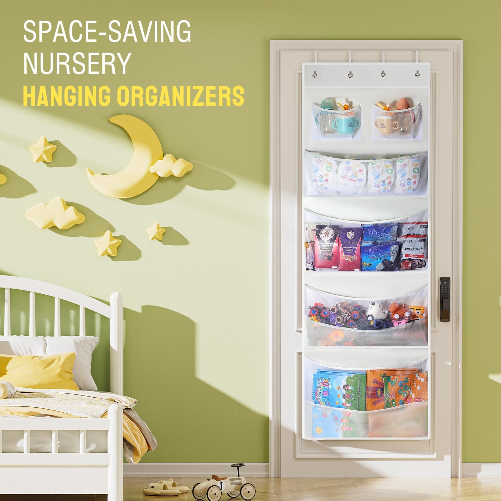 Yecaye organizer enables quick toy access for bedtime routines.