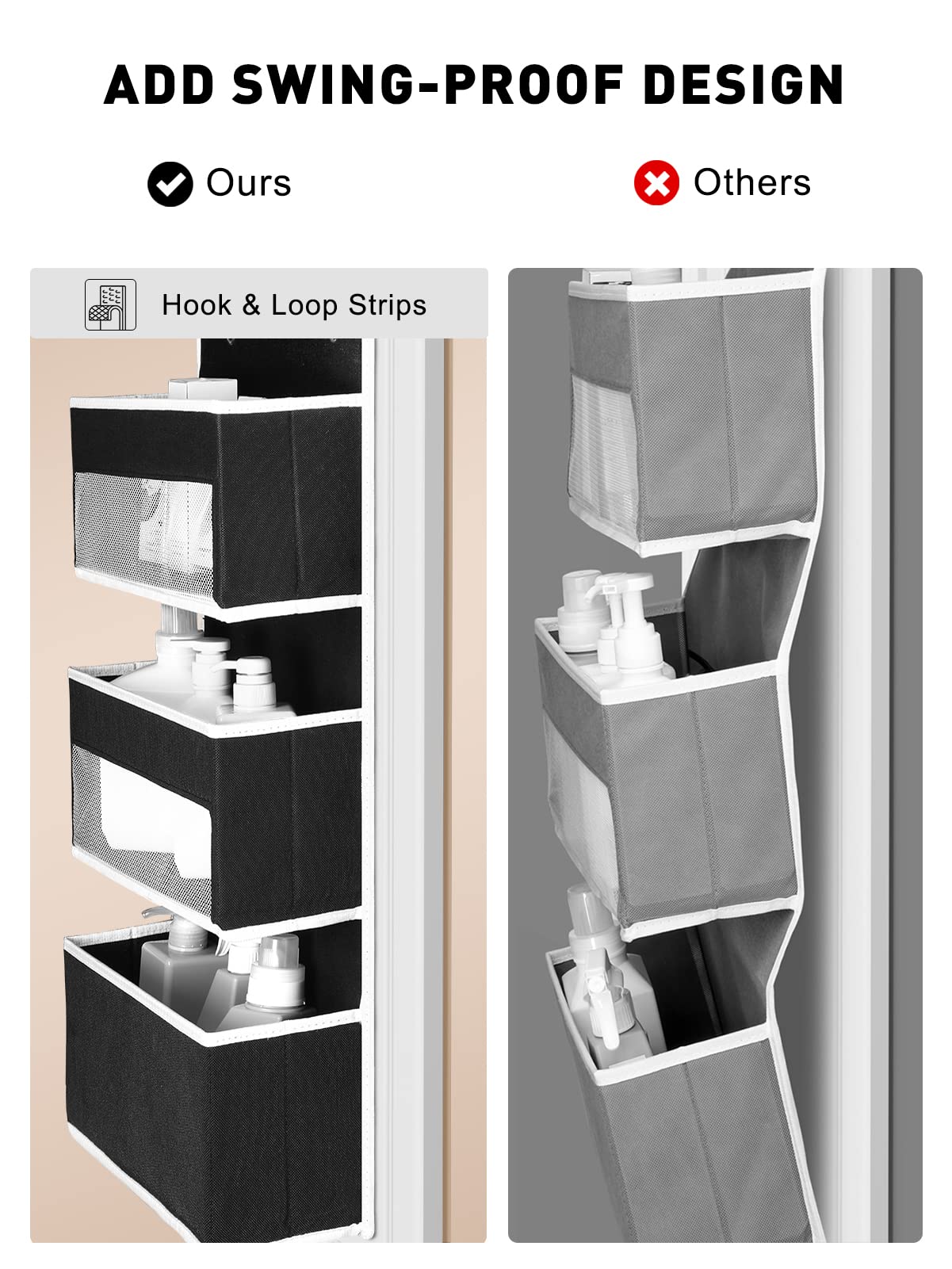 Swing-proof design keeps items secure when the door opens