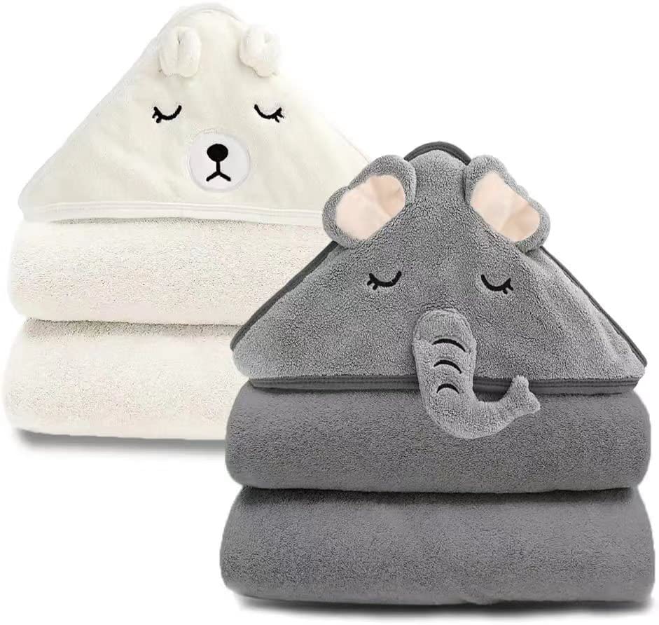 YECELINST URSEORY hooded towel elephant design dries baby quickly after bath