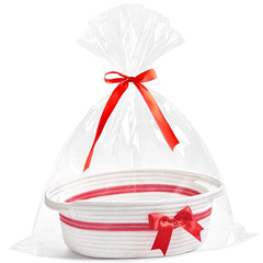 Yeeeasy small woven basket with bow for gift-ready decor