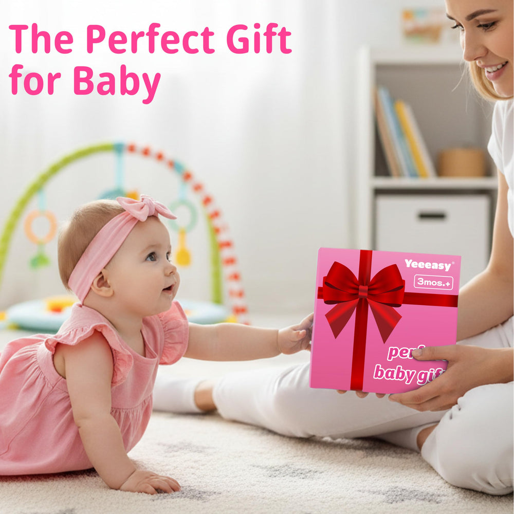 Yeeeasy spacious 26 x 20 inch surface for tummy time and seated play.