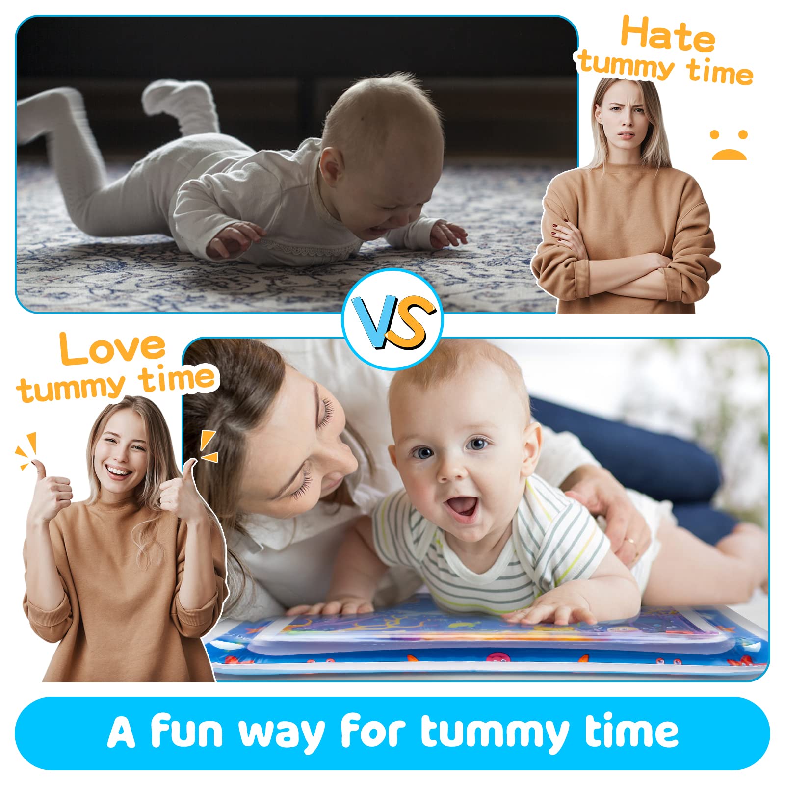 Yeeeasy tummy time water mat features bright marine animals to spark sensory exploration.