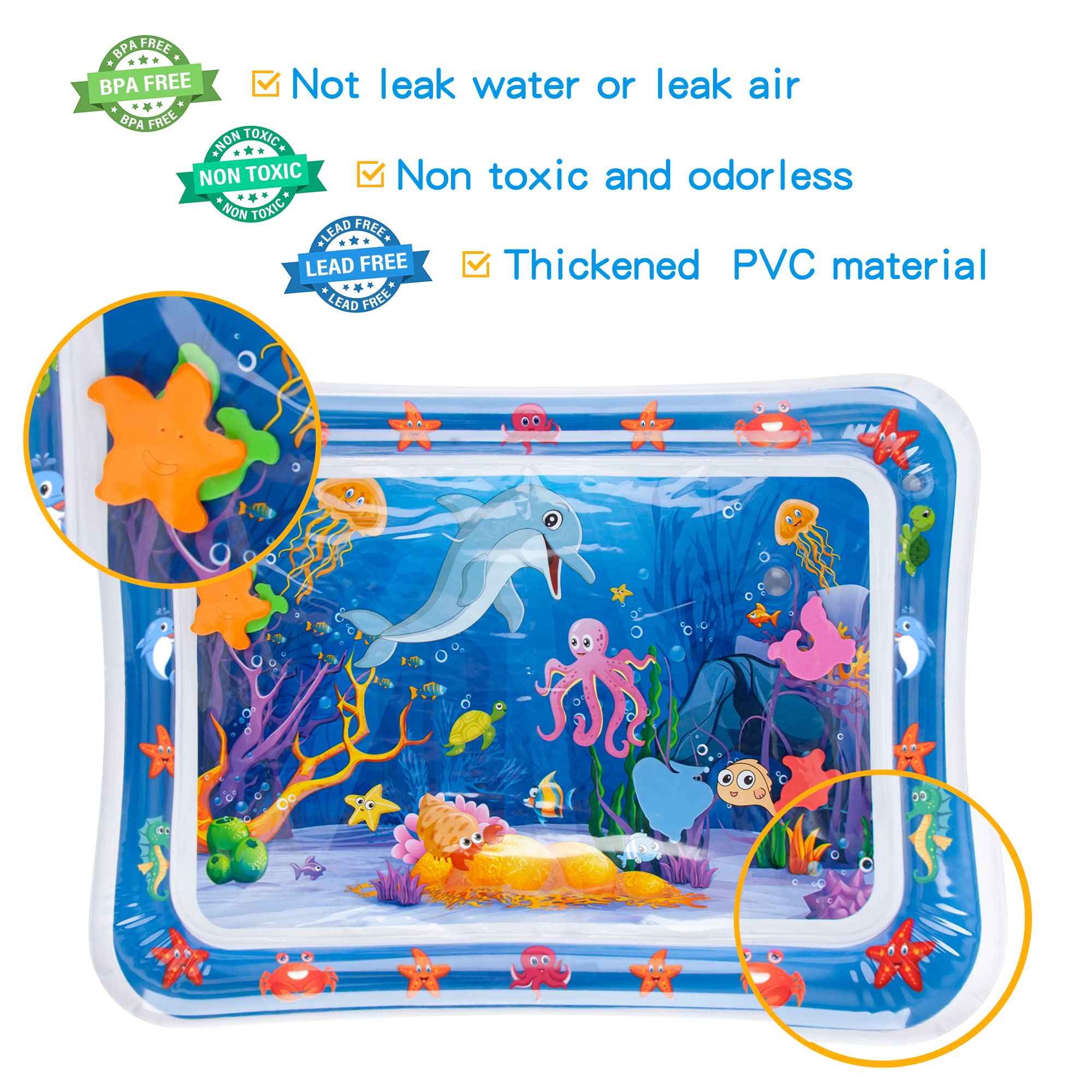 Yeeeasy tummy time water mat folds flat for easy packing and travel.