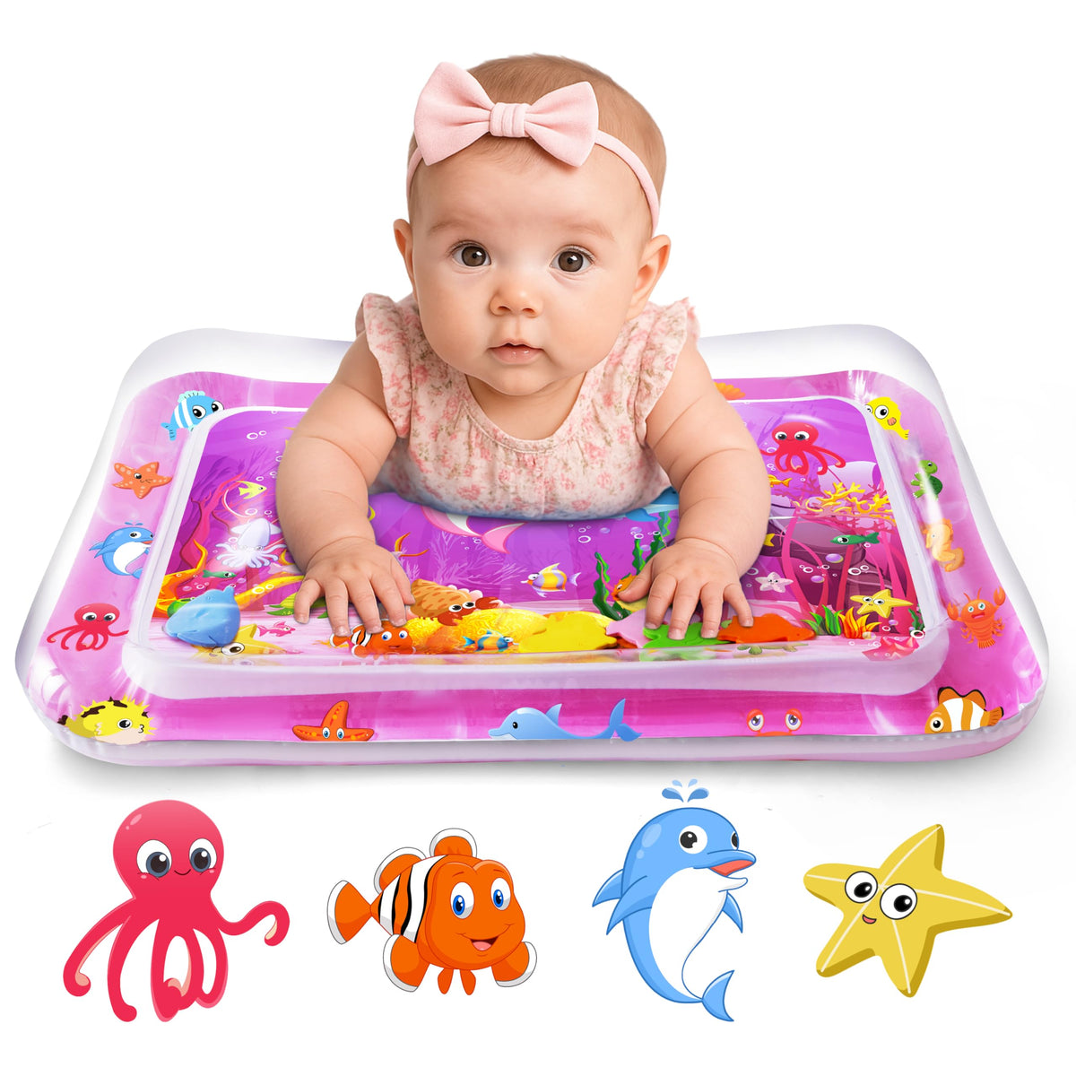 Yeeeasy tummy time water mat with undersea pattern for engaging, development-friendly play.