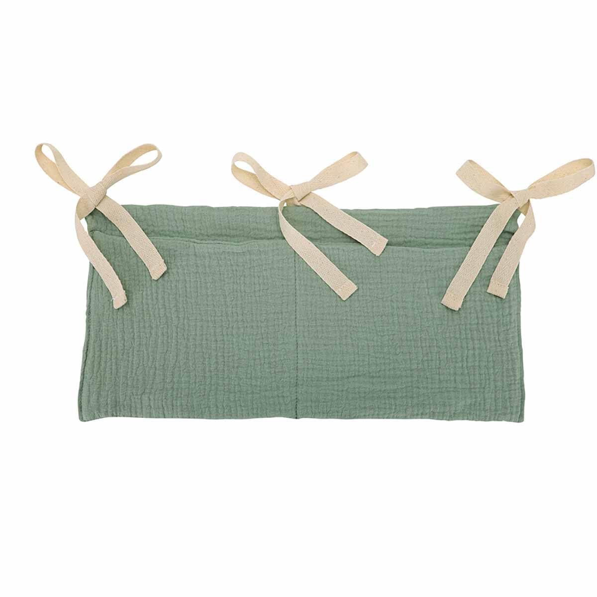 YeeMan cotton baby bedside storage bag front view with two pockets for essentials.
