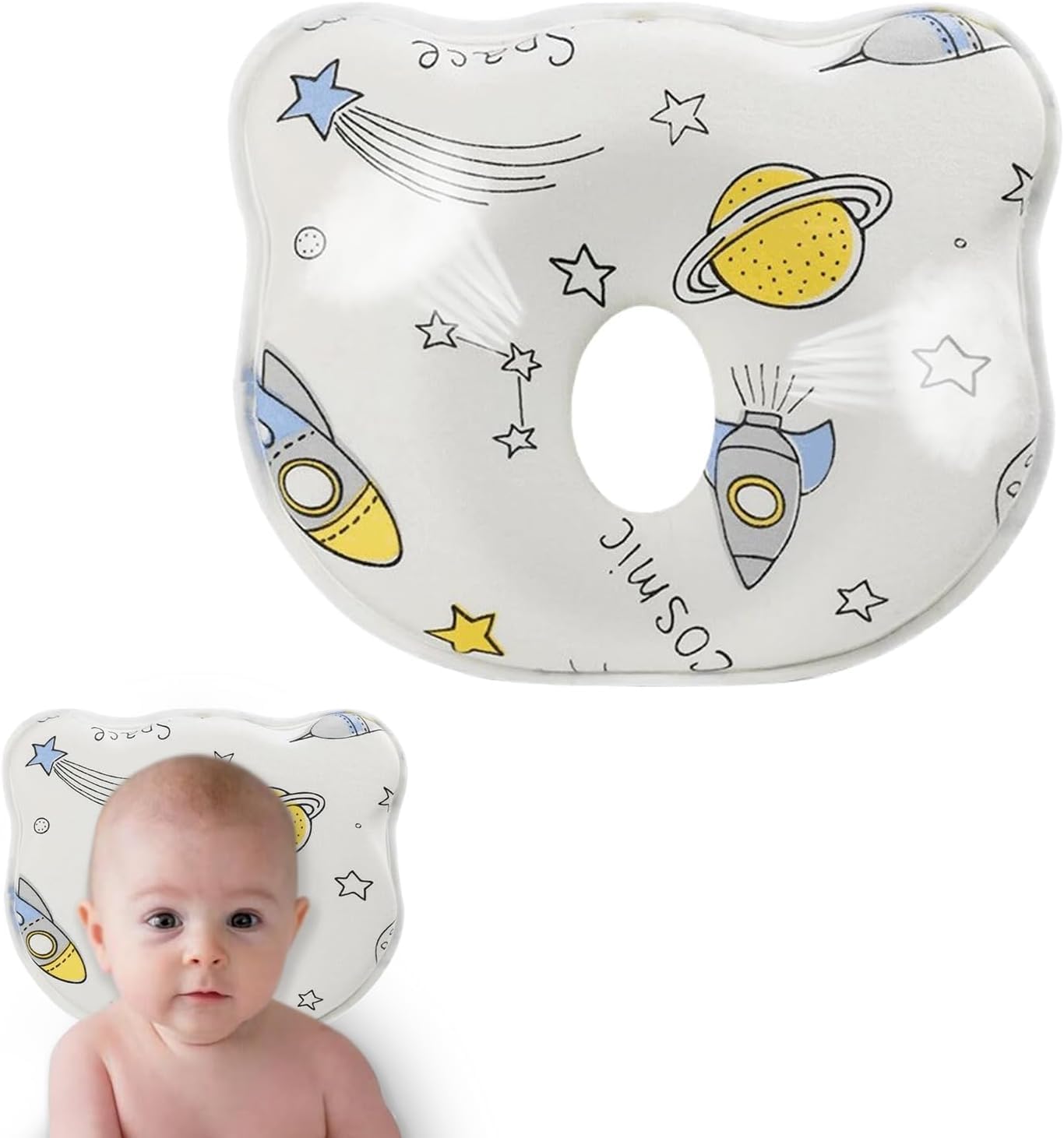 YEHUOT Cartoon Bear Baby Pillow front view showing gentle head shaping