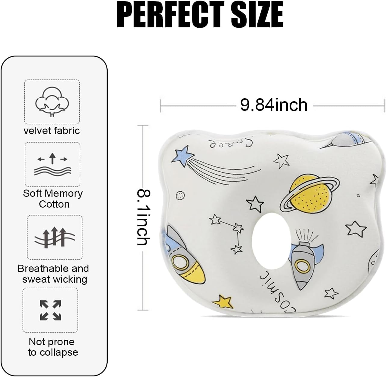 YEHUOT Cartoon Bear Baby Pillow side view highlighting breathable cover and airflow
