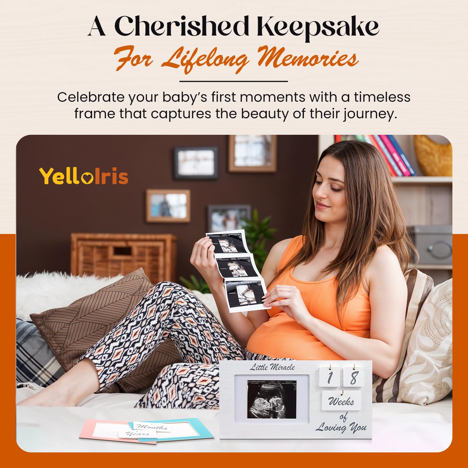 YelloIris count-up tiles frame for ongoing keepsake after birth