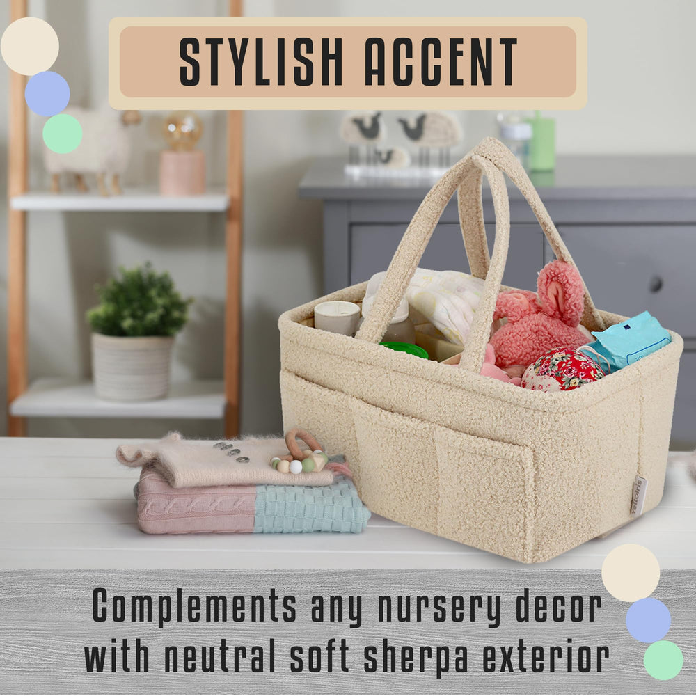 YelloIris diaper caddy with removable compartments for customizable storage