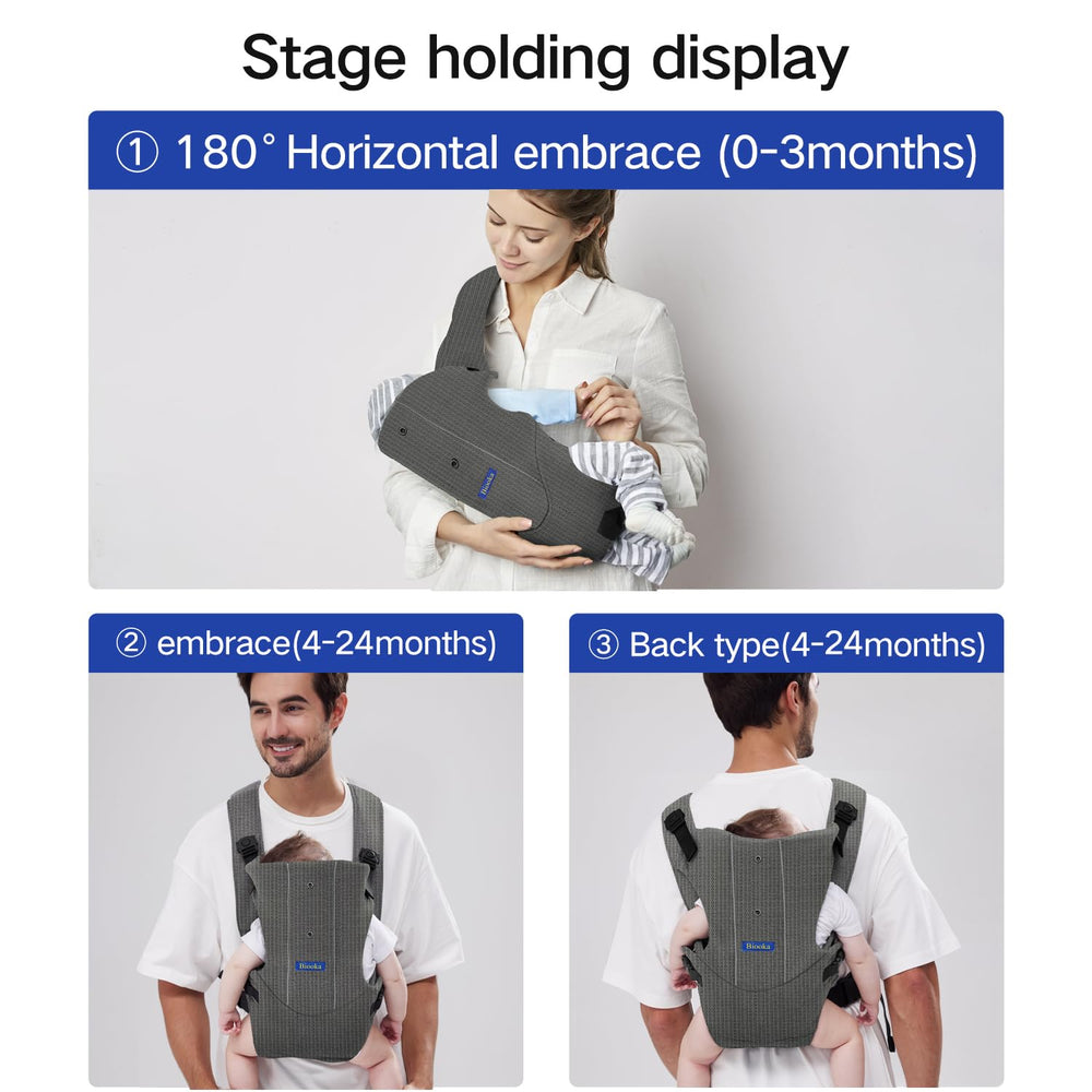 YEMKEZO mesh grey baby in hip position demonstrates support.