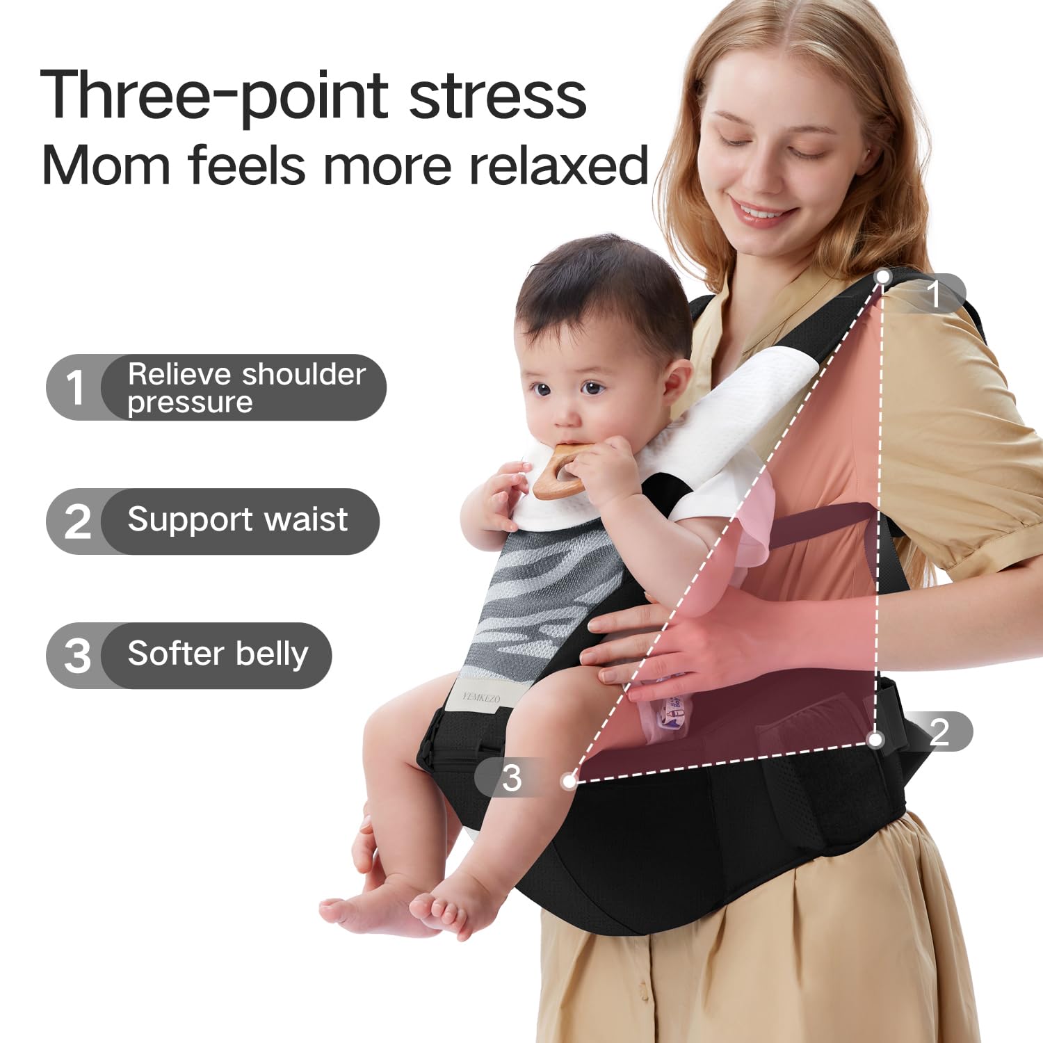 YEMKEZO back carry with hip seat for hands-free mobility.