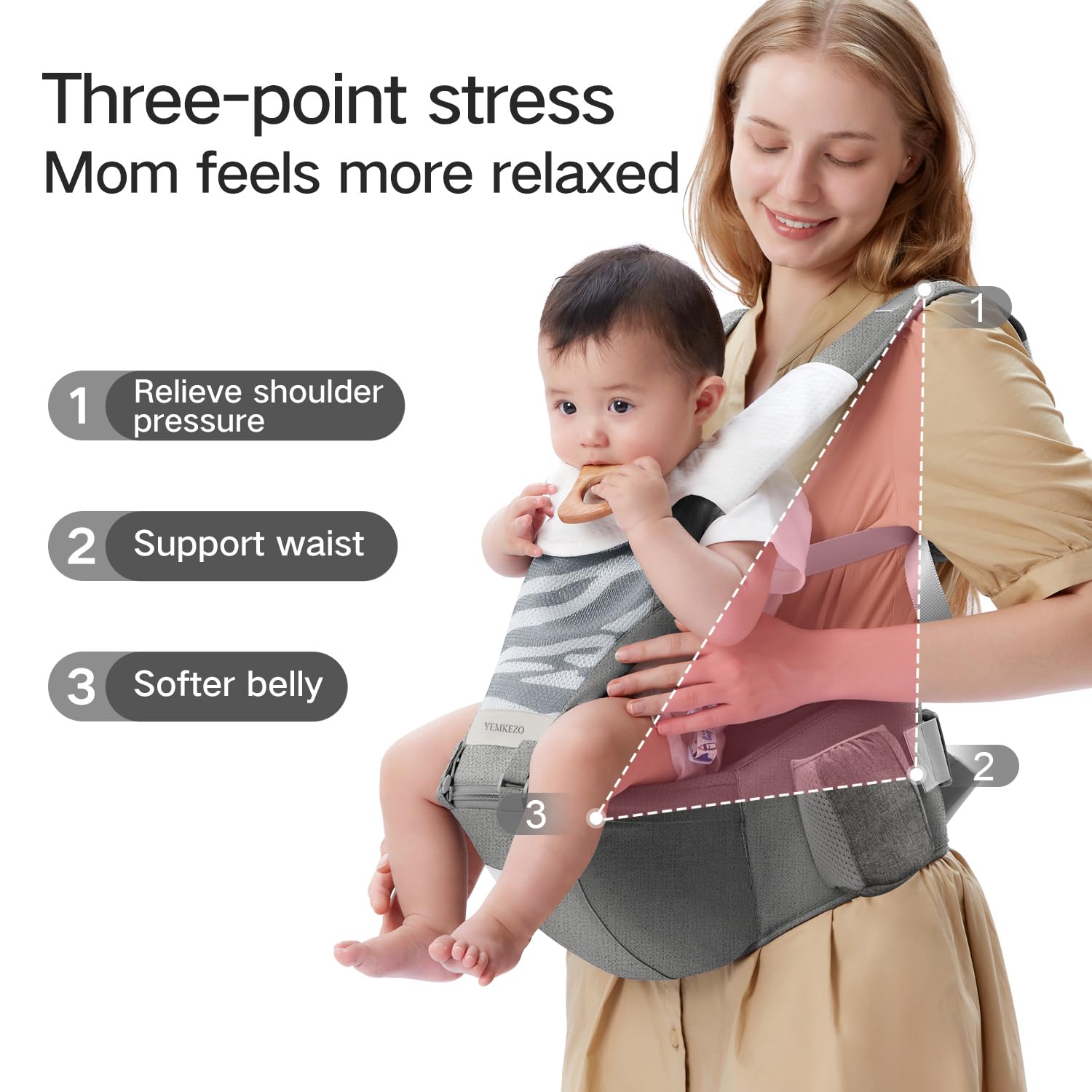 YEMKEZO newborn cradle position supports snug daily bonding from day one.