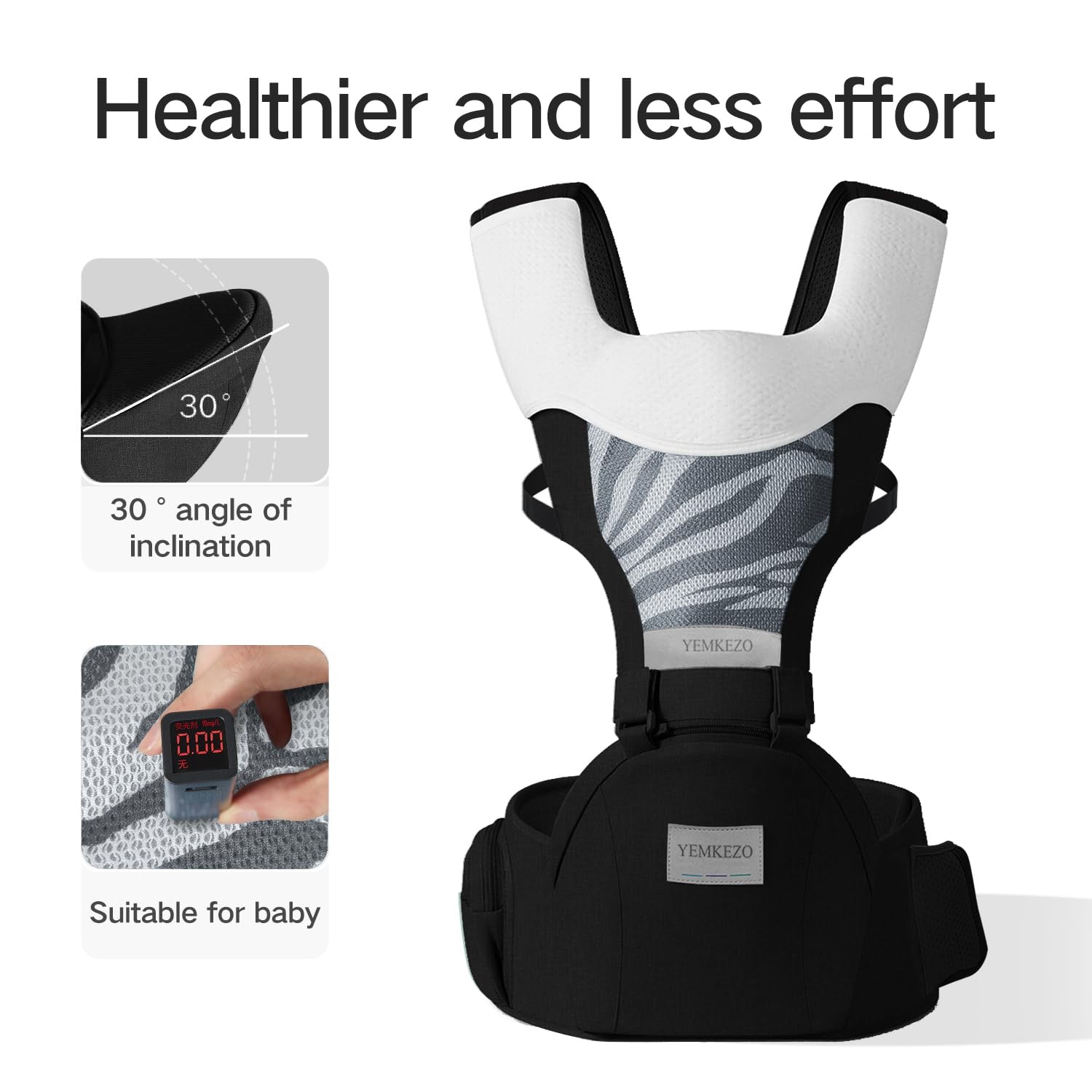 YEMKEZO built-in storage pockets for bottles, diapers, and essentials.