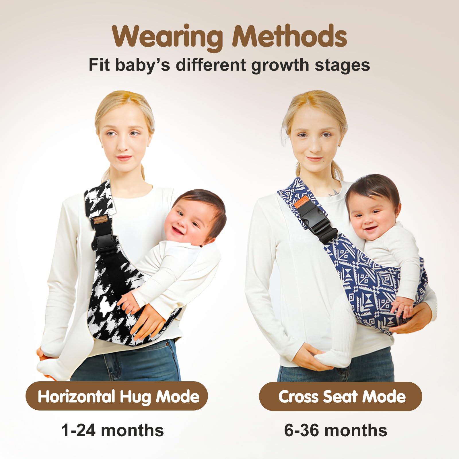 Yemyig Leaf baby sling front-buckle securing the fit during activities.