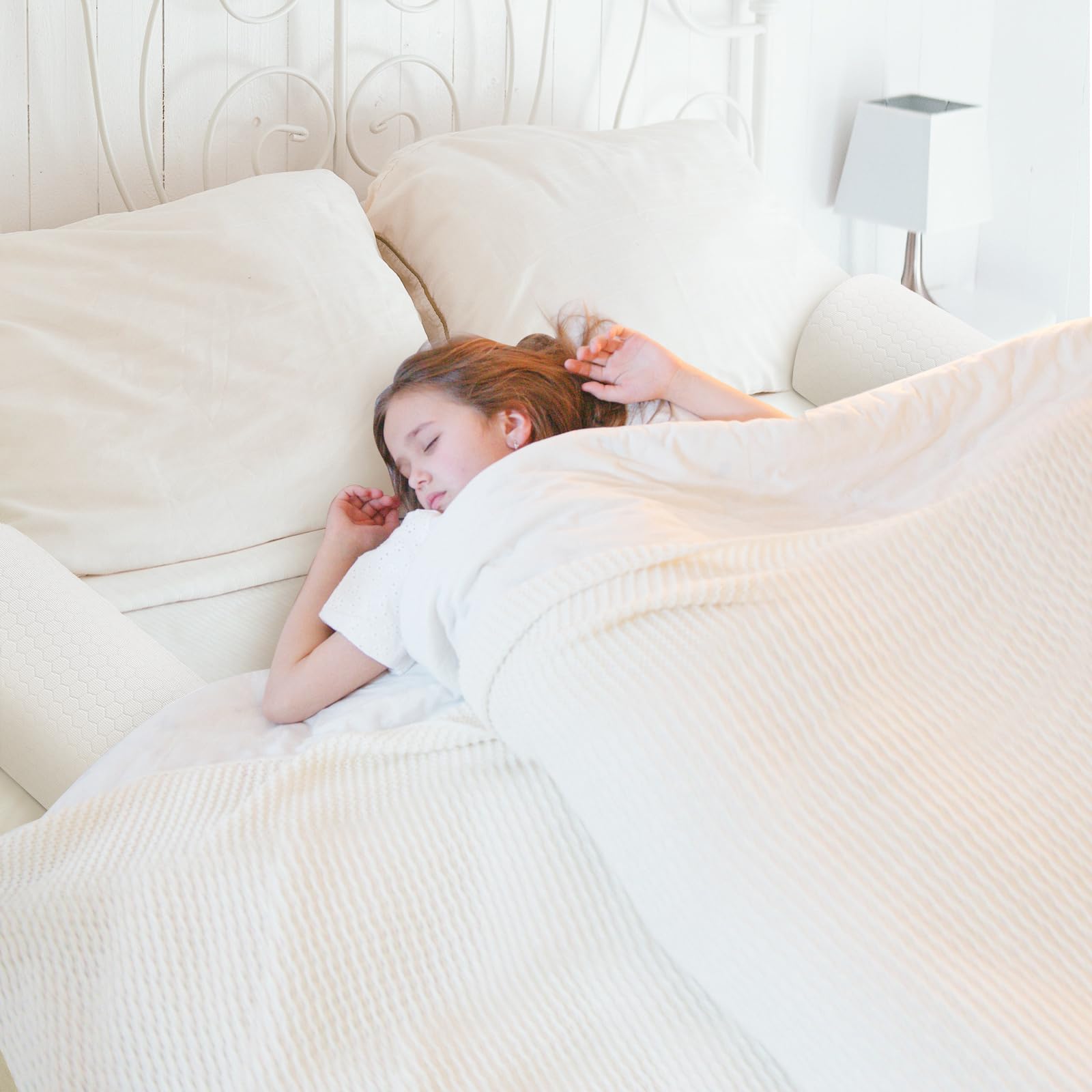 YENING bed bumper on a twin bed in use with toddler guard