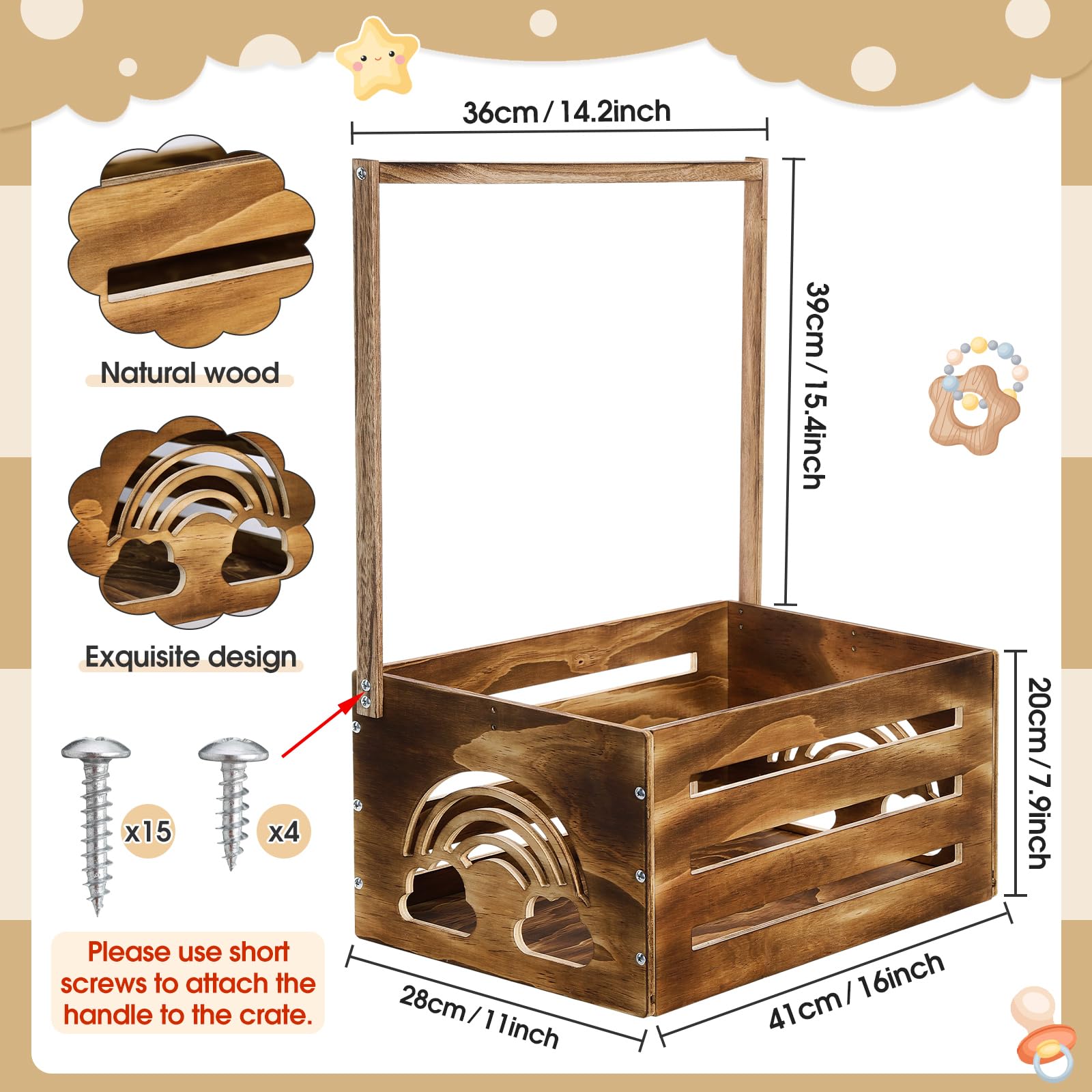 Yerliker paulownia wood storage basket offering lightweight durability for nursery use