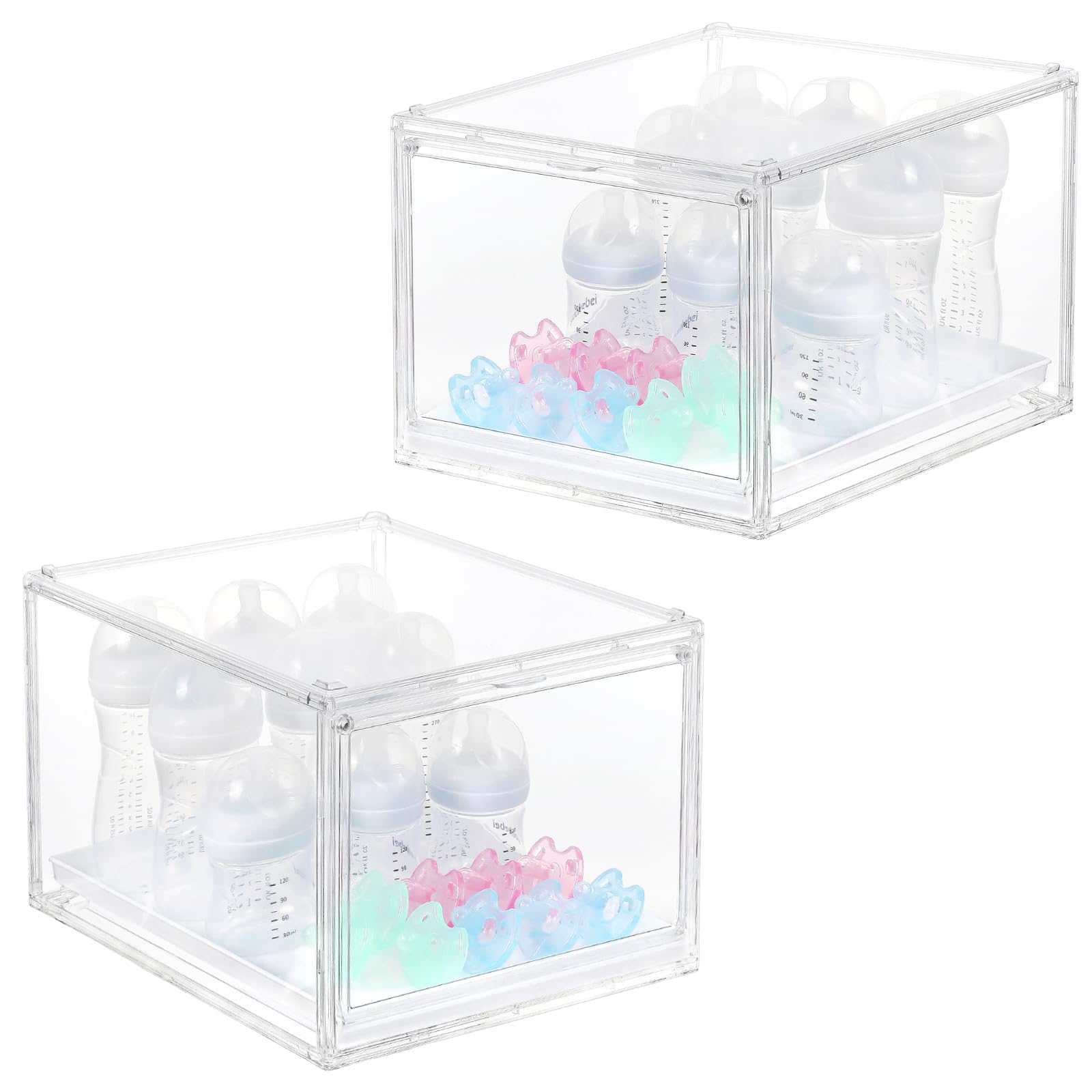 YESGIRL 2-pack clear baby bottle organizer top view keeps bottles organized and accessible.