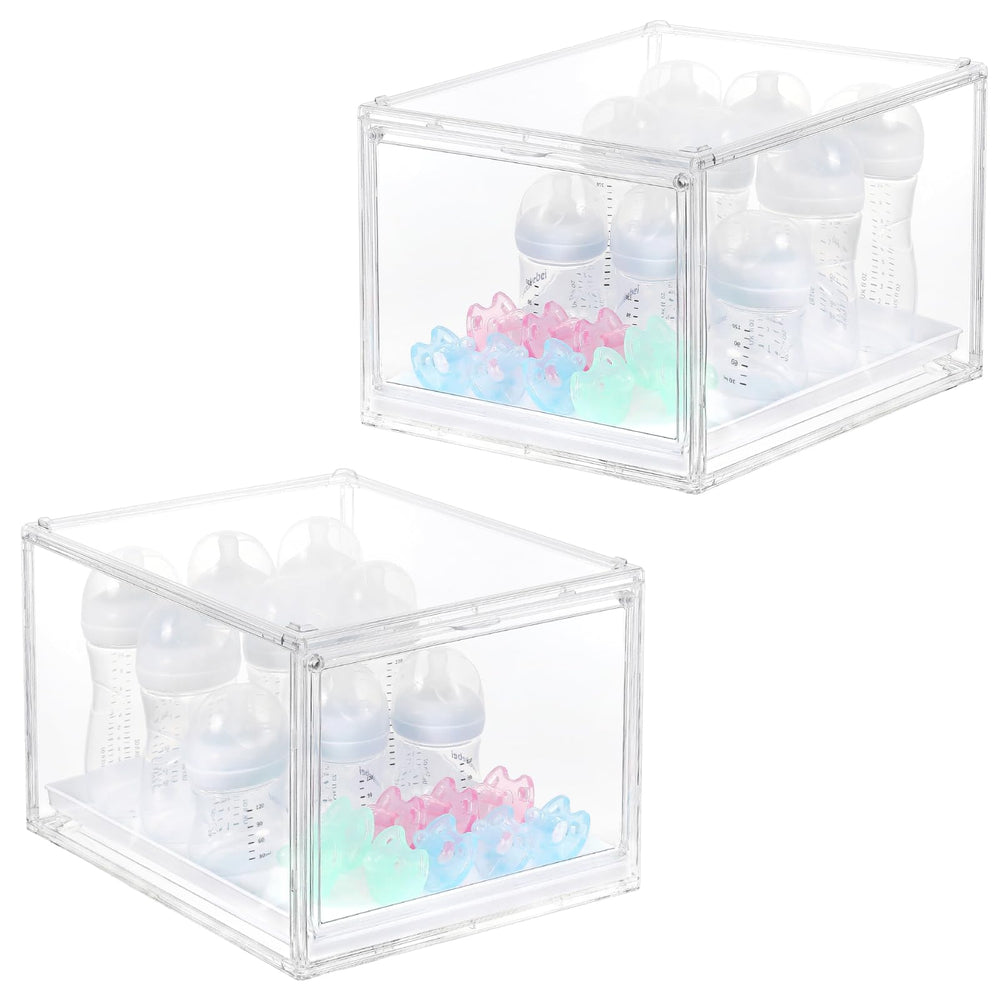 YESGIRL 2-pack clear baby bottle organizer top view keeps bottles organized and accessible.