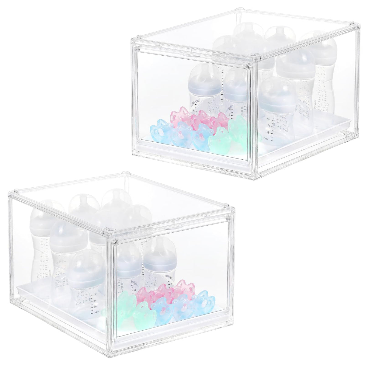 YESGIRL 2-pack clear baby bottle organizer top view keeps bottles organized and accessible.