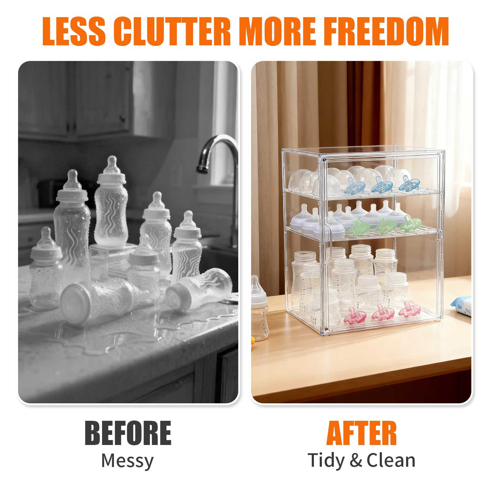 YESGIRL stackable storage for baby items frees counter space
