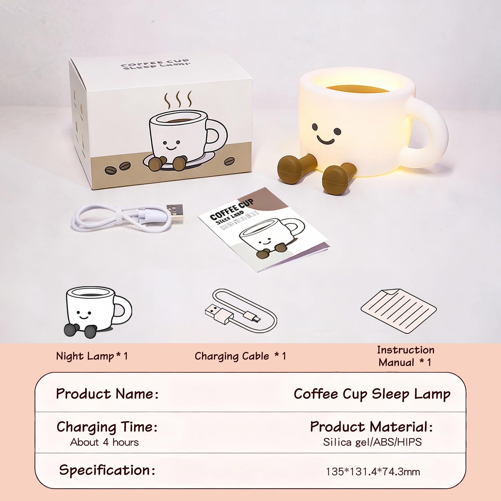 Yesinaly coffee cup night light is portable for travel, camping, or hotel stays