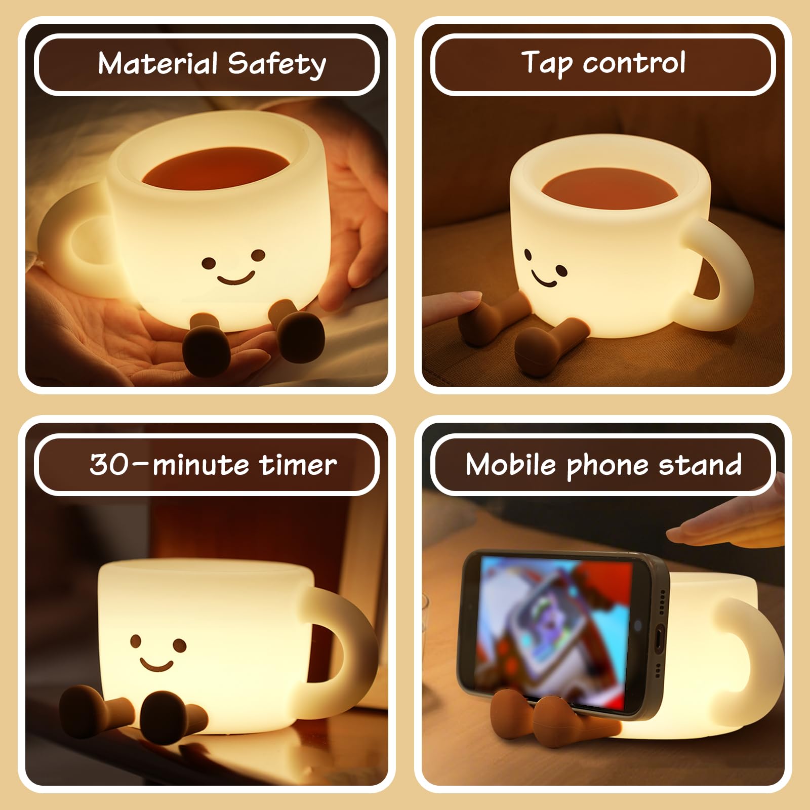 Yesinaly coffee cup night light timer helps kids fall asleep with 30-minute auto-off