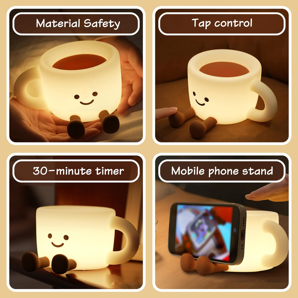 Yesinaly coffee cup night light timer helps kids fall asleep with 30-minute auto-off