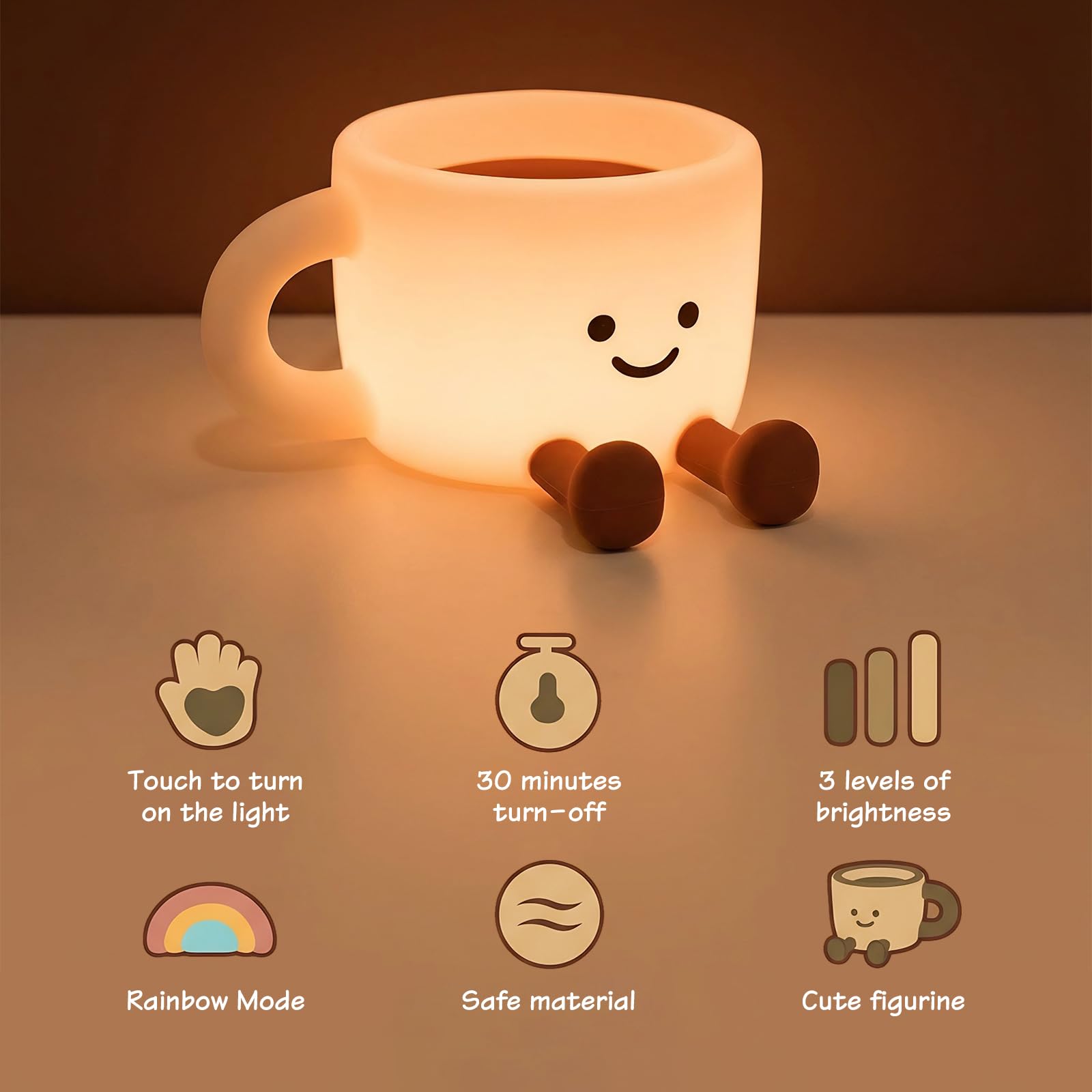 Yesinaly coffee cup night light touch control for easy brightness and color changes