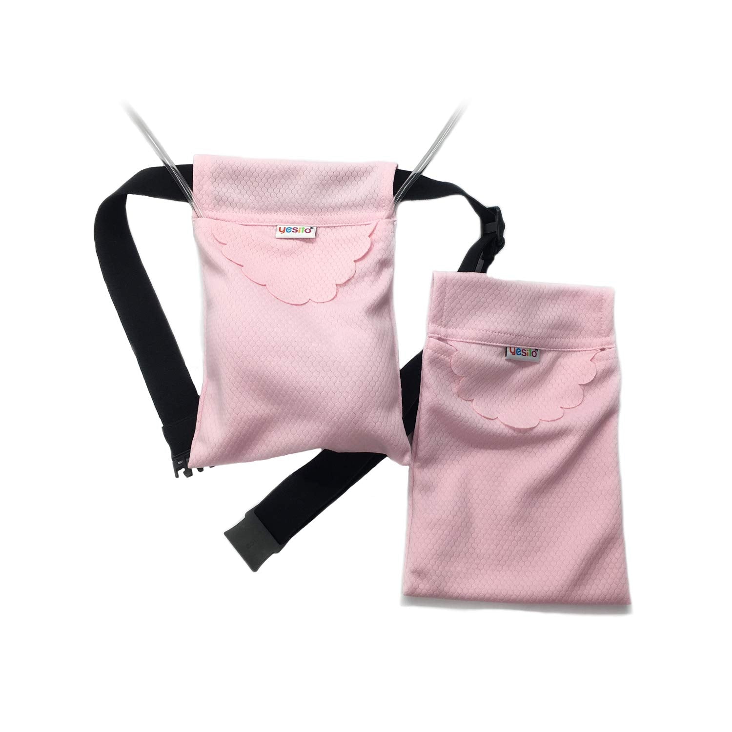 Yesito pink mastectomy shower bag in blue mesh for safe showering