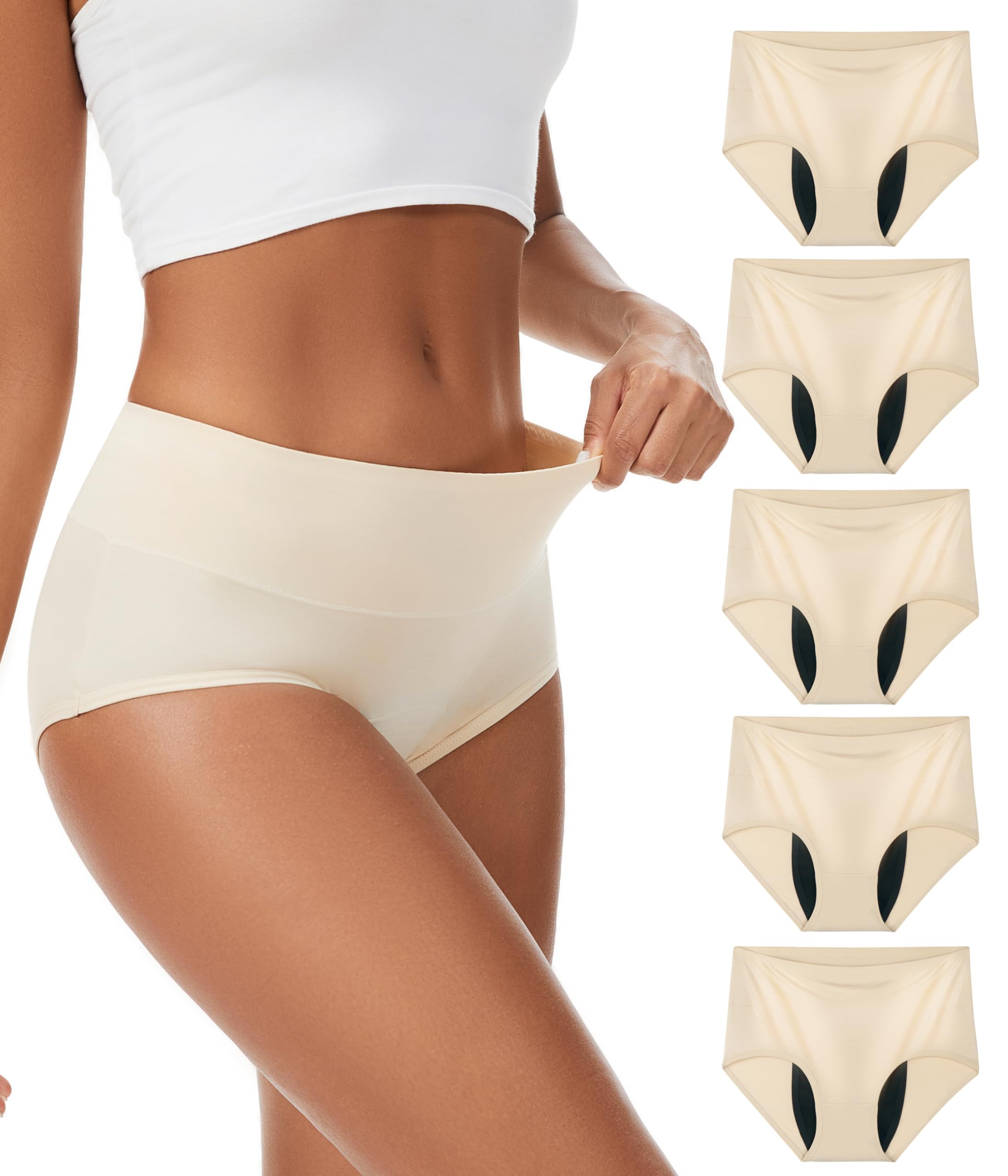YESWEL incontinence underwear for women in beige, 5-pack, discreet daily protection.