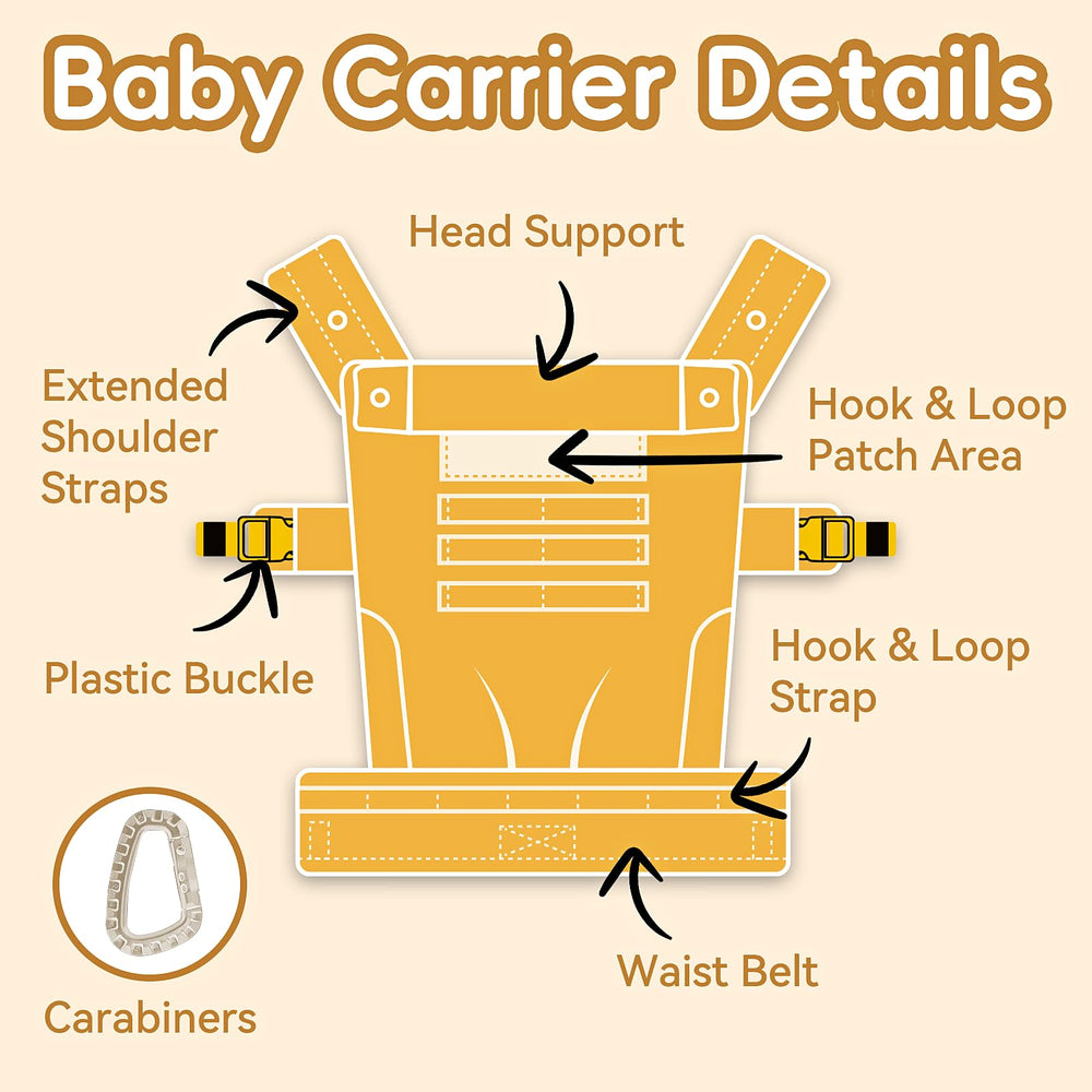 YESYBC baby carrier adjustable straps and waistband for a secure fit.