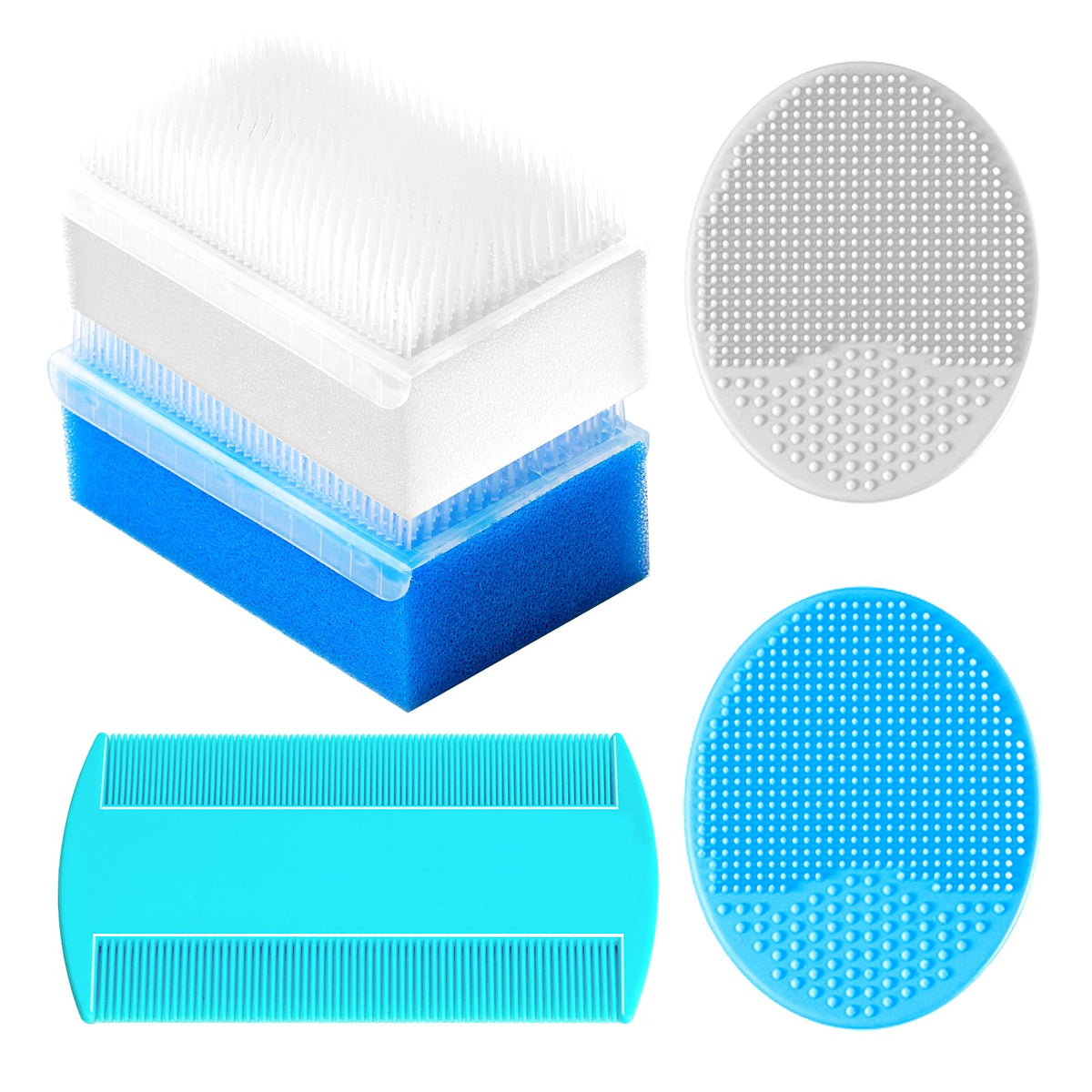 Yesybc cradle cap brush set in use on baby scalp during bath time, gentle grooming.