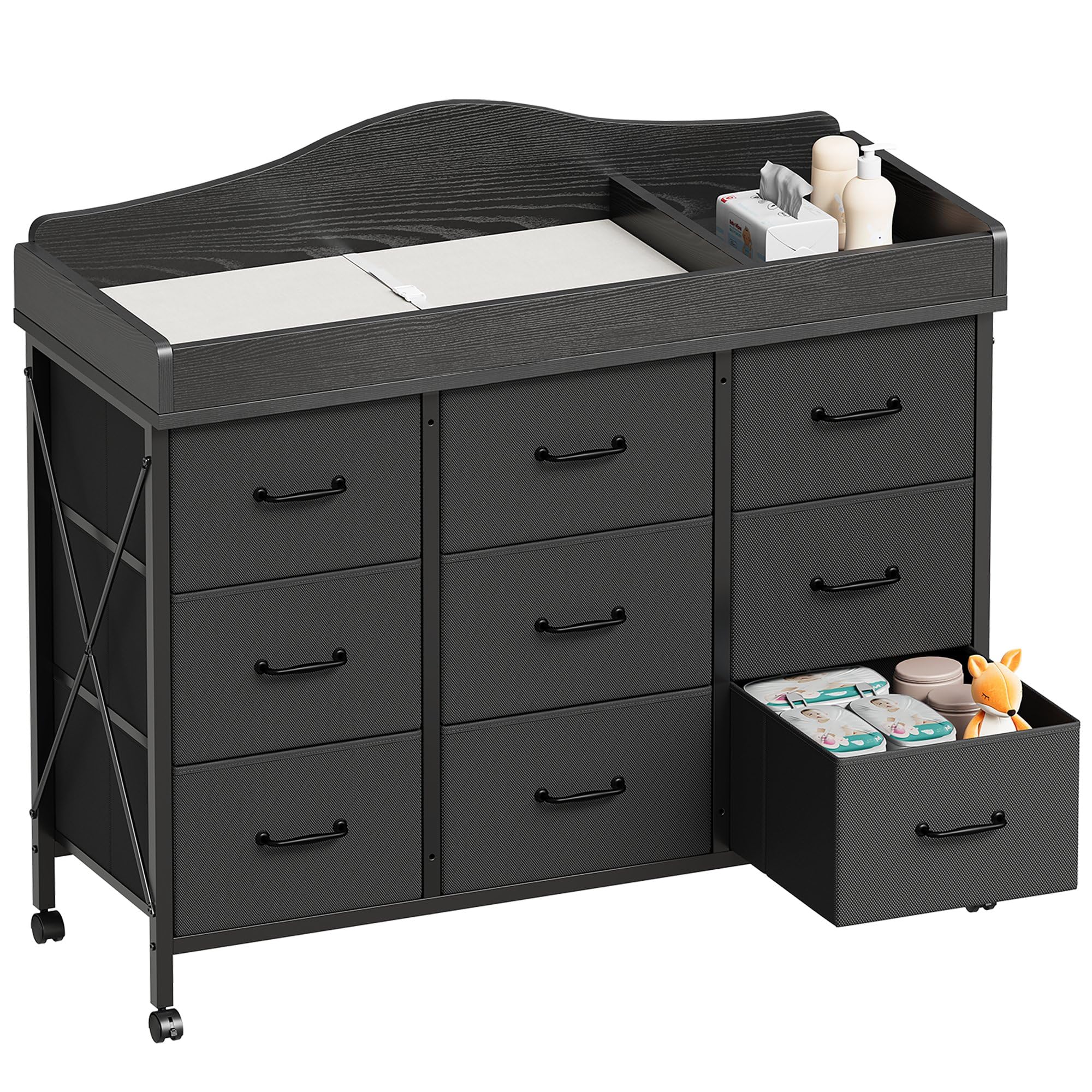 YeTom baby changing table with nine drawers for organized diapering and storage