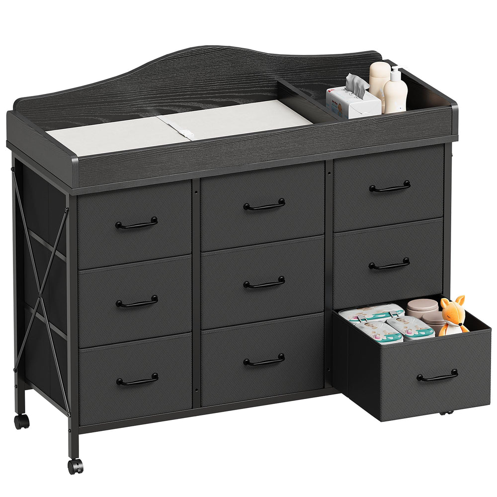 YeTom baby changing table with nine drawers for organized diapering and storage