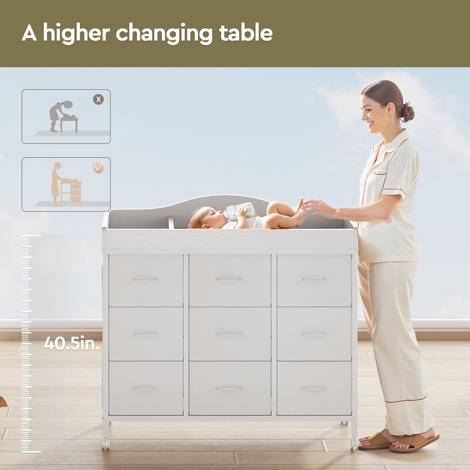 YeTom safety features: four-sided baffles and lanyard for secure diaper changes.