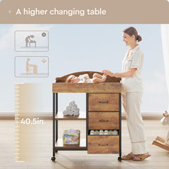 YeTom Changing Table Dresser drawers close-up showing fabric compartments for baby essentials.