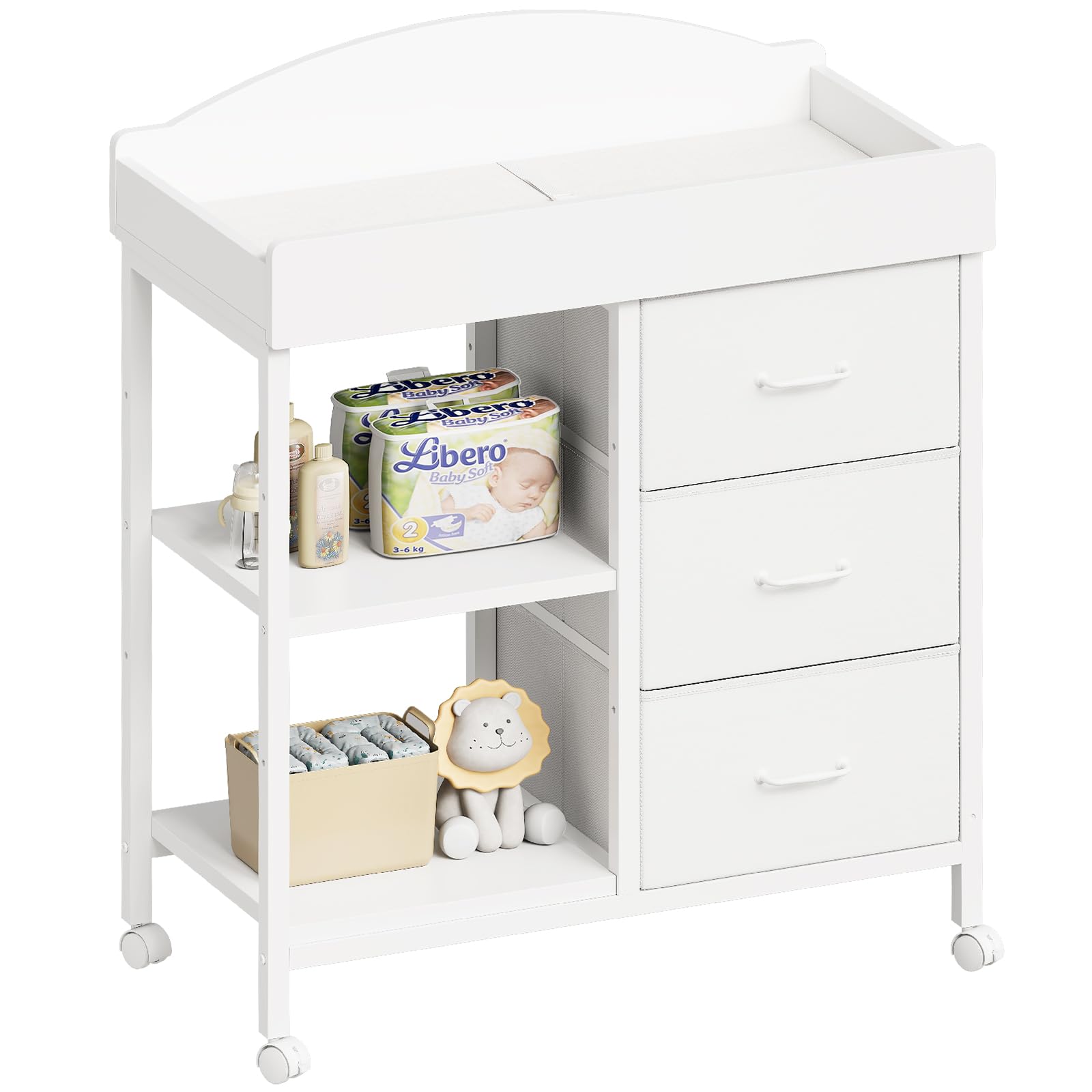 YeTom Changing Table Dresser top view in white for a calm nursery