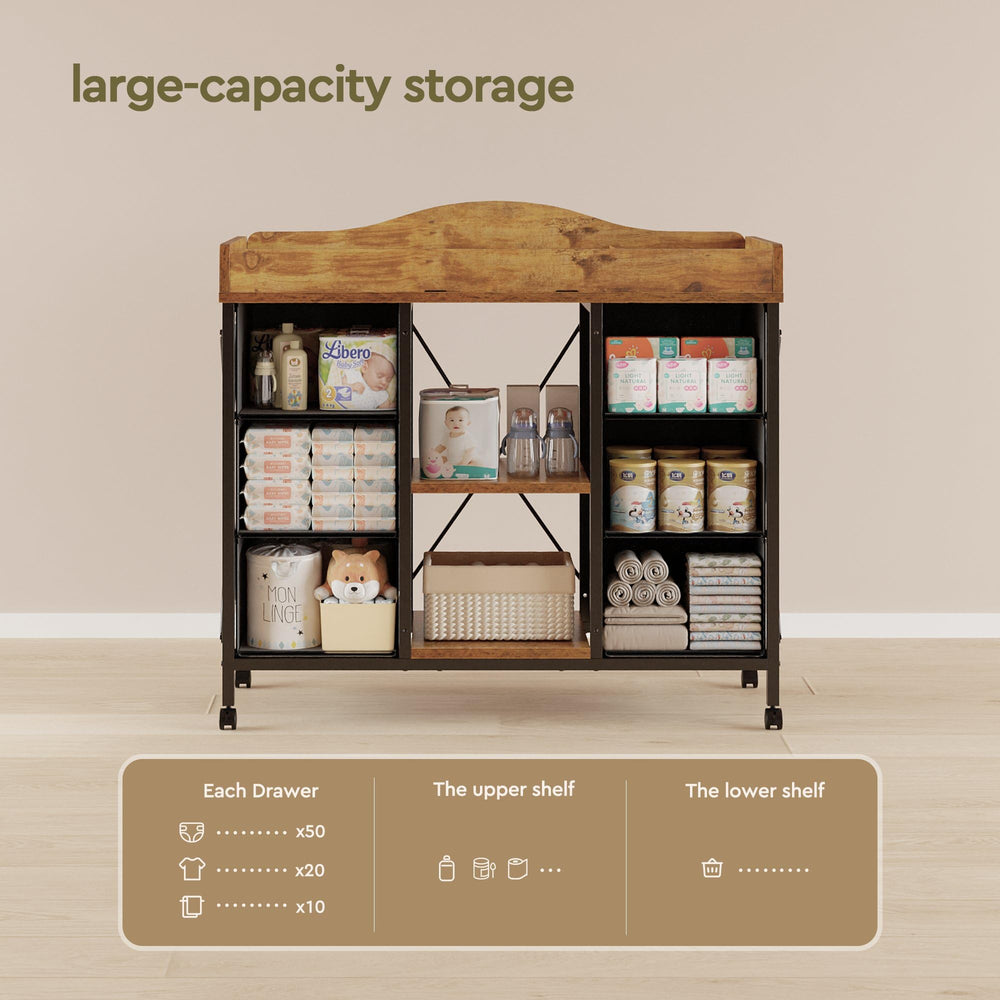 YeTom mobile nursery organizer with wheels for easy room-to-room movement.