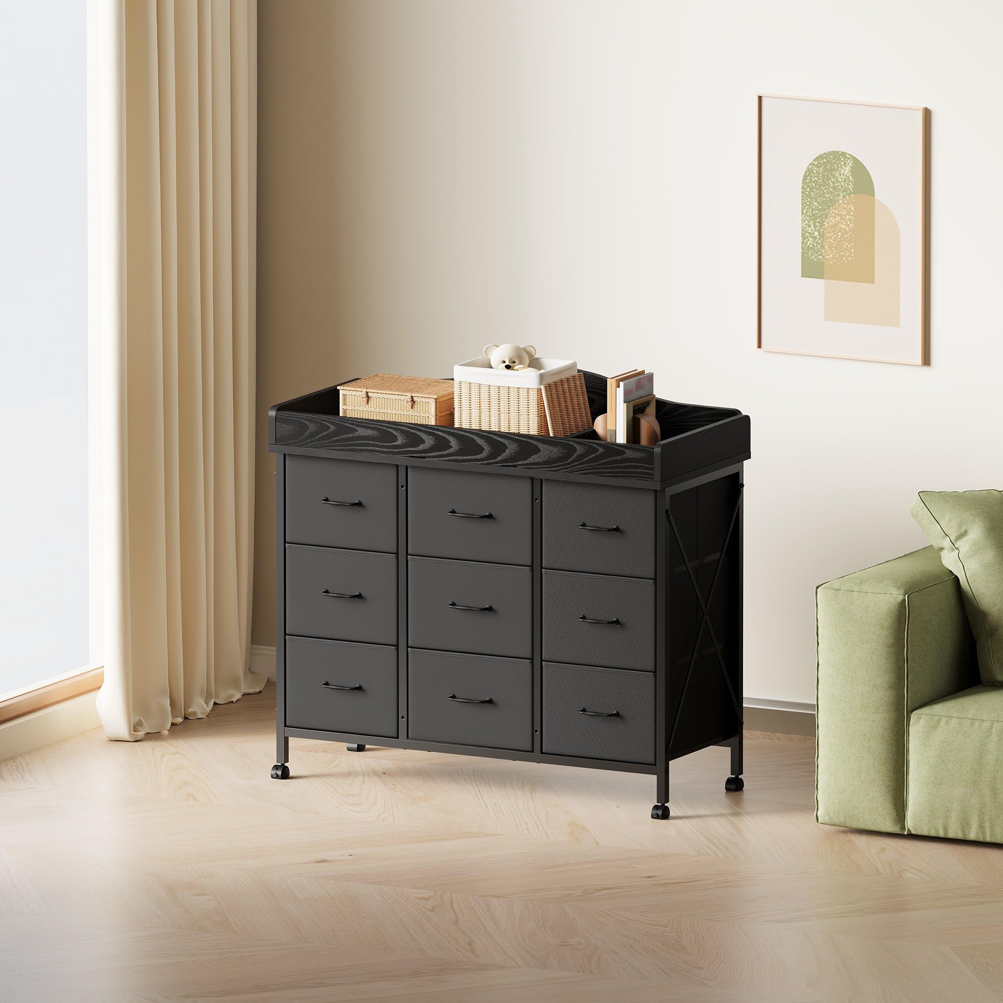 YeTom nursery organization with nine-drawer storage system