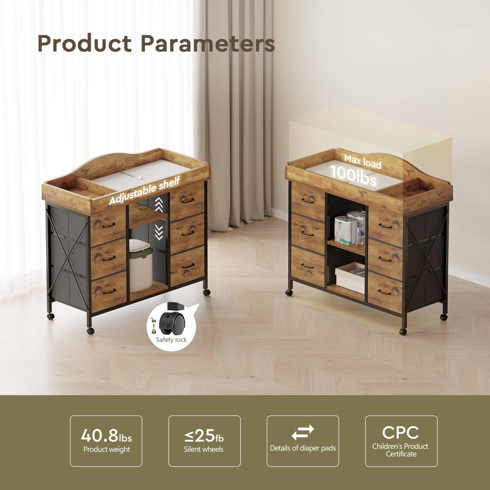 YeTom rustic brown finish adds warmth to the nursery decor.