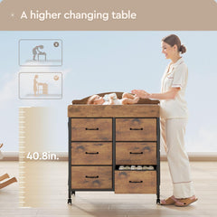 Yetom six-drawer storage unit keeps diapers, blankets, and creams neatly organized.